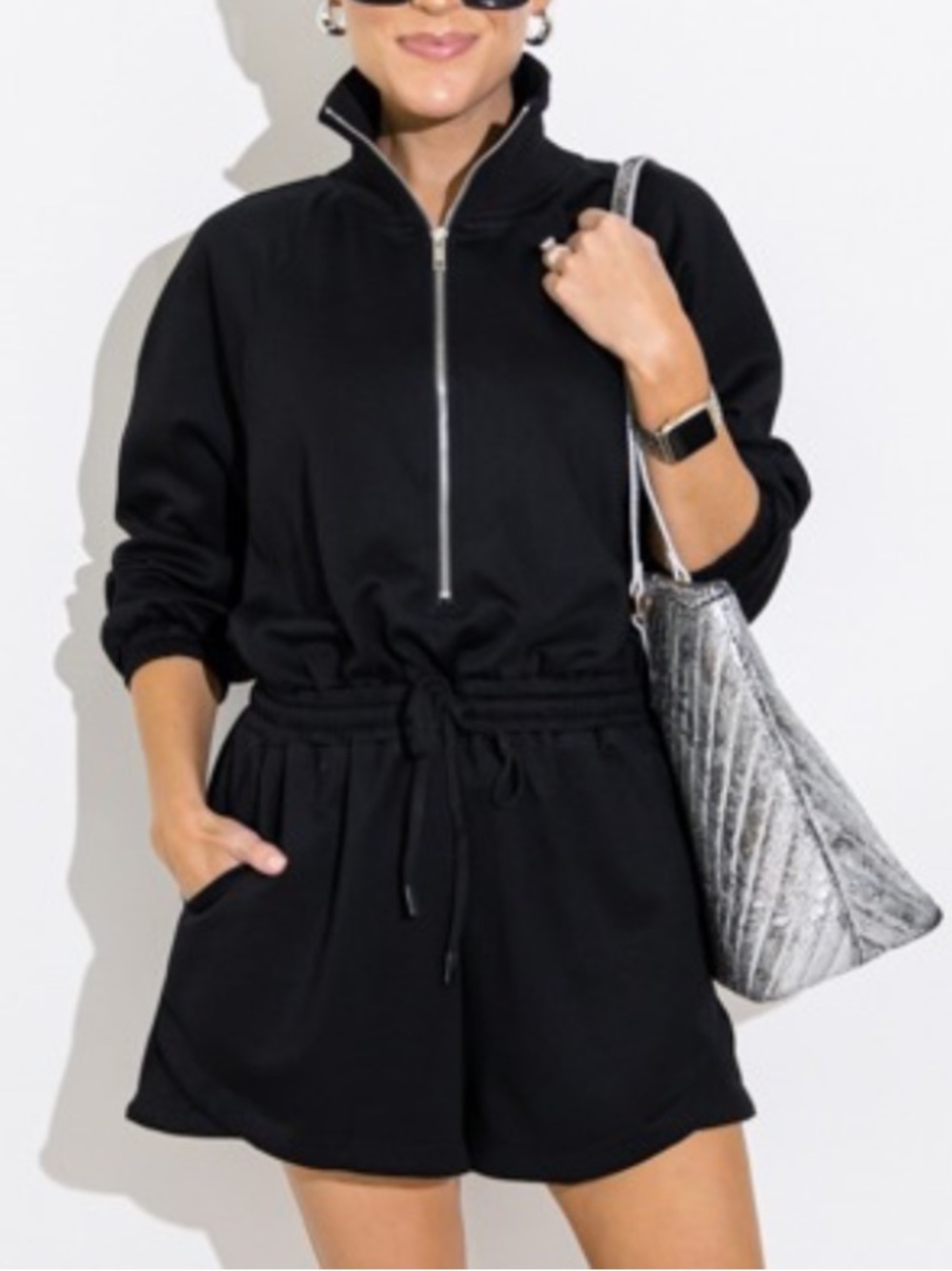 Express Black Half-Zip Romper